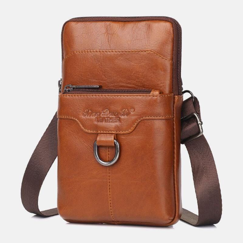 Mænd Ægte Læder Okselæder Vintage Business 6.5 Tommer Telefontaske Crossbody Taske Taljetaske Sling Bag