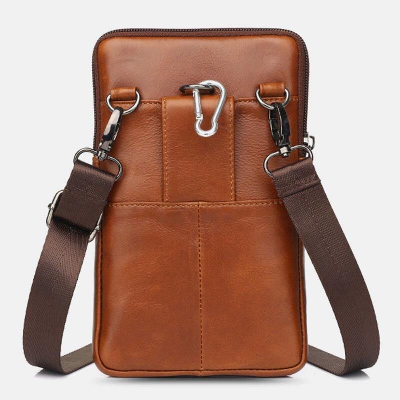 Mænd Ægte Læder Okselæder Vintage Business 6.5 Tommer Telefontaske Crossbody Taske Taljetaske Sling Bag