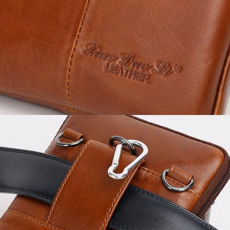 Mænd Ægte Læder Okselæder Vintage Business 6.5 Tommer Telefontaske Crossbody Taske Taljetaske Sling Bag