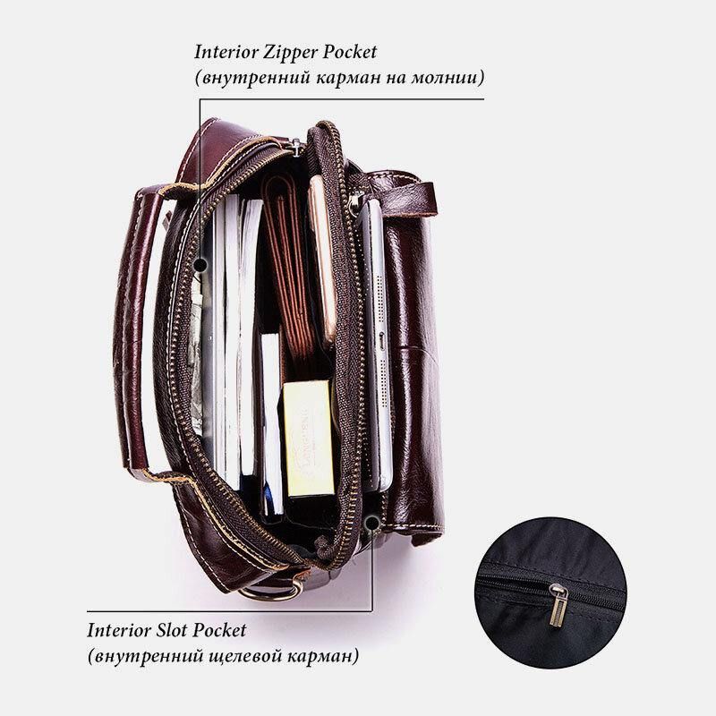 Mænd Ægte Læder Retro Multifunktion Multi-Lommer Multi-Layers Crossbody Taske