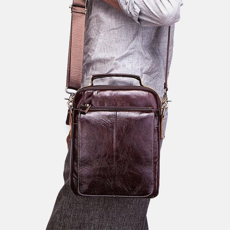 Mænd Ægte Læder Retro Multifunktion Multi-Lommer Multi-Layers Crossbody Taske