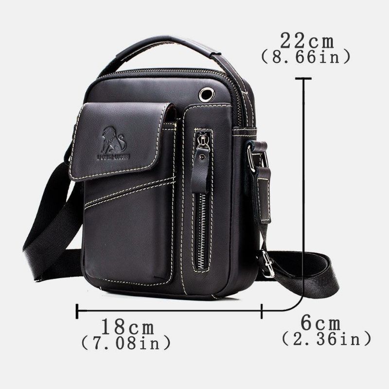 Mænd Ægte Læder Slidfast Hovedtelefonhul Multi-Lomme Vintage Crossbody-Taske Skuldertaske