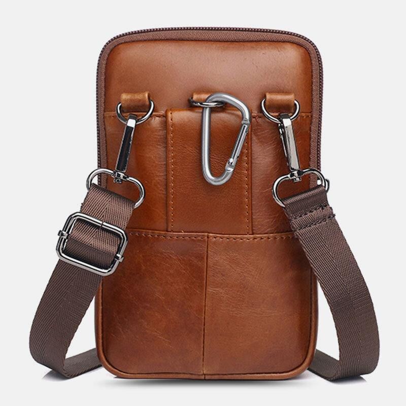 Mænd Ægte Læder Vintage Multifunktionel 6.5 Tommer Mini Telefontaske Crossbody-Taske Taljetaske Koskindstaske