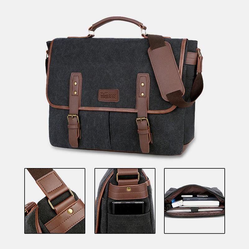 Mænd Canvas Multi-Pocket Slid-Resistent Vintage Business Messenger Bag Laptop Taske Crossbody Taske Håndtaske