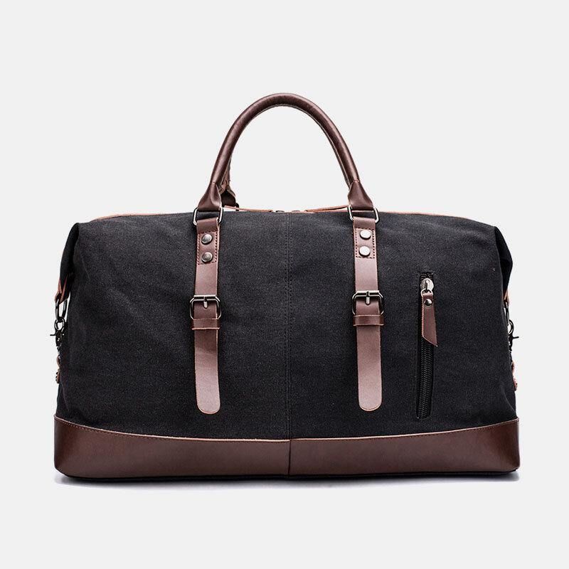 Mænd Lærred Pu Læder Stor Kapacitet Multi-Pocket Håndtaske Skuldertaske Rejsetaske Duffle Bag Crossbody Taske