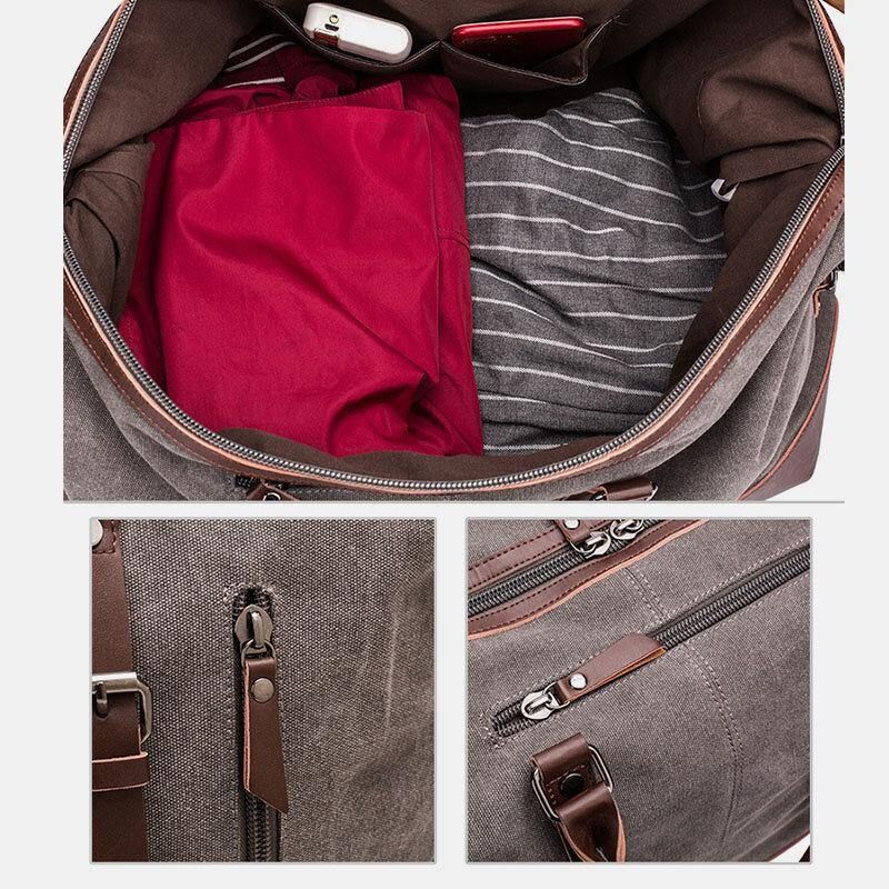 Mænd Lærred Pu Læder Stor Kapacitet Multi-Pocket Håndtaske Skuldertaske Rejsetaske Duffle Bag Crossbody Taske