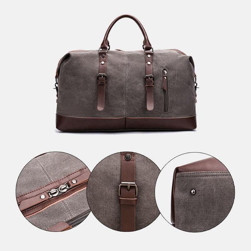 Mænd Lærred Pu Læder Stor Kapacitet Multi-Pocket Håndtaske Skuldertaske Rejsetaske Duffle Bag Crossbody Taske