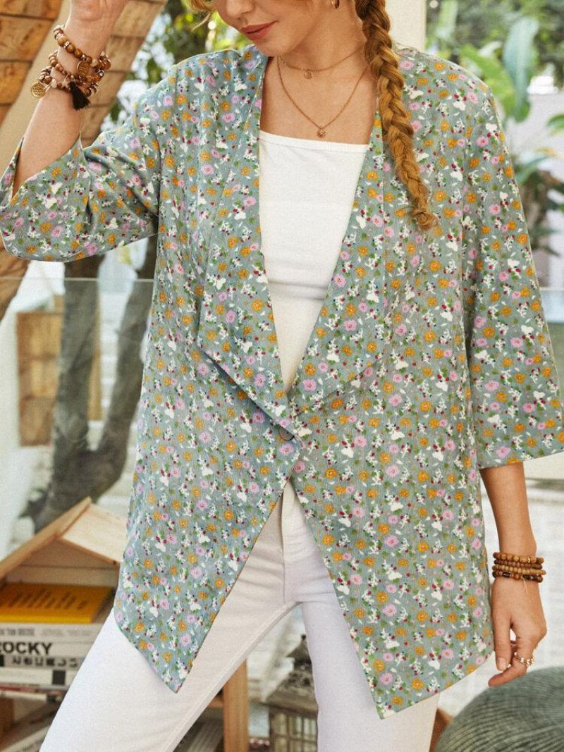 Bohemian Floral Print 3/4 Længde Ærmer Casual Jakke Til Kvinder