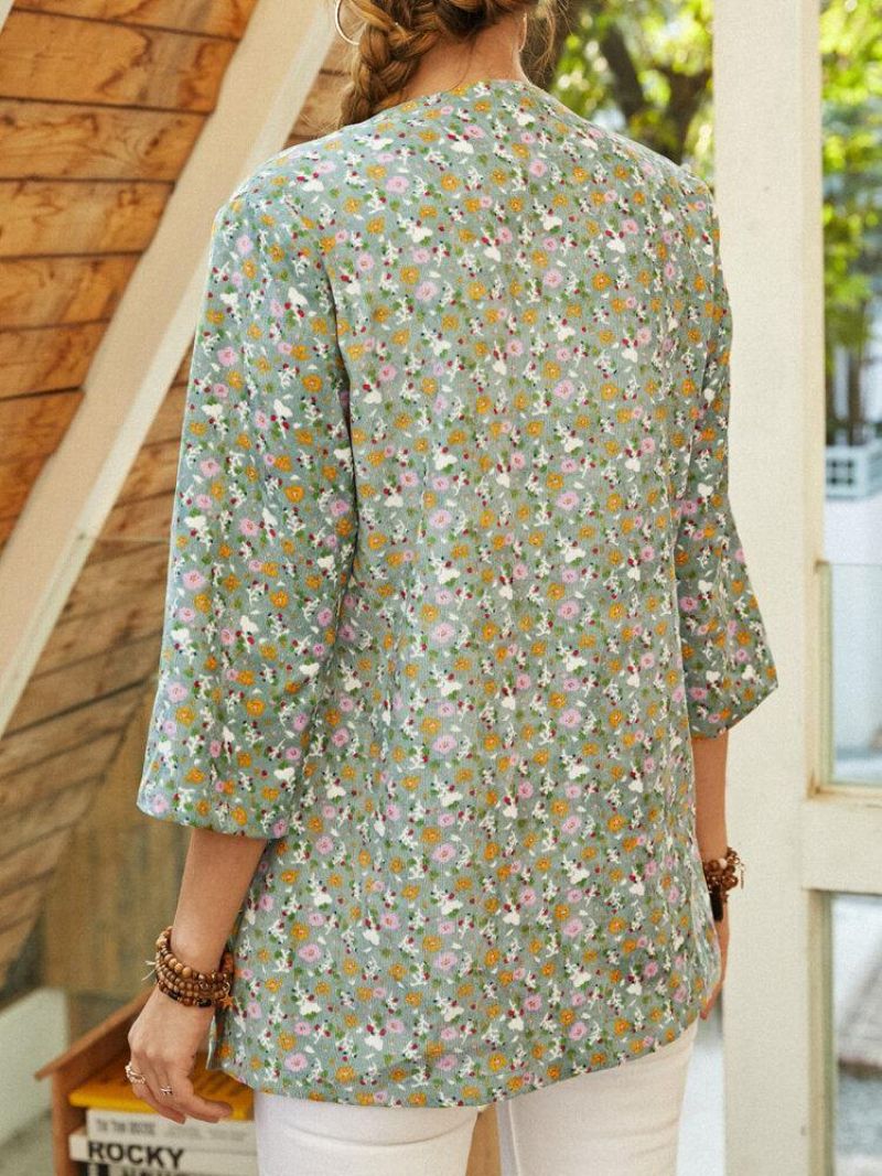 Bohemian Floral Print 3/4 Længde Ærmer Casual Jakke Til Kvinder