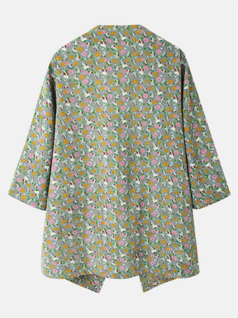 Bohemian Floral Print 3/4 Længde Ærmer Casual Jakke Til Kvinder