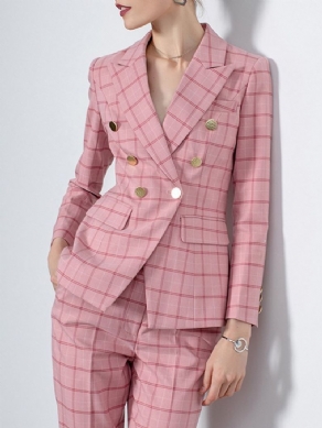 Elegant Regular Fit Lapel Collar Plaid Blazer