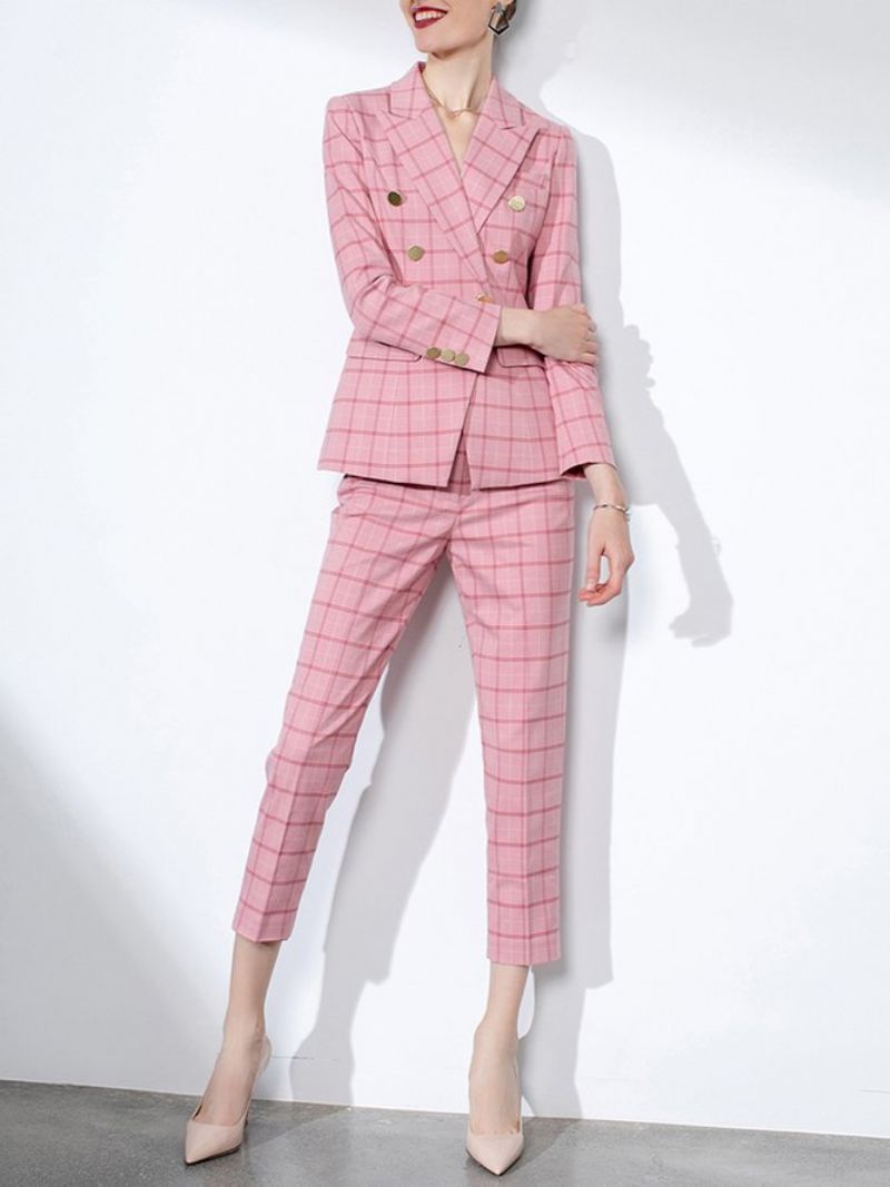 Elegant Regular Fit Lapel Collar Plaid Blazer