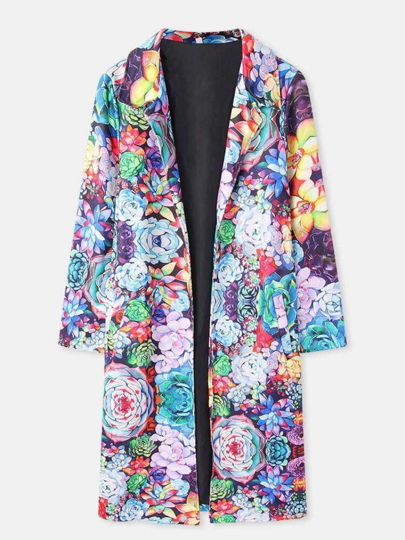 Kvinder Allover Blomsterprintet Langærmet Casual Lapel Coat