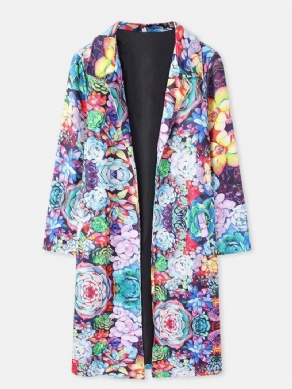 Kvinder Allover Blomsterprintet Langærmet Casual Lapel Coat