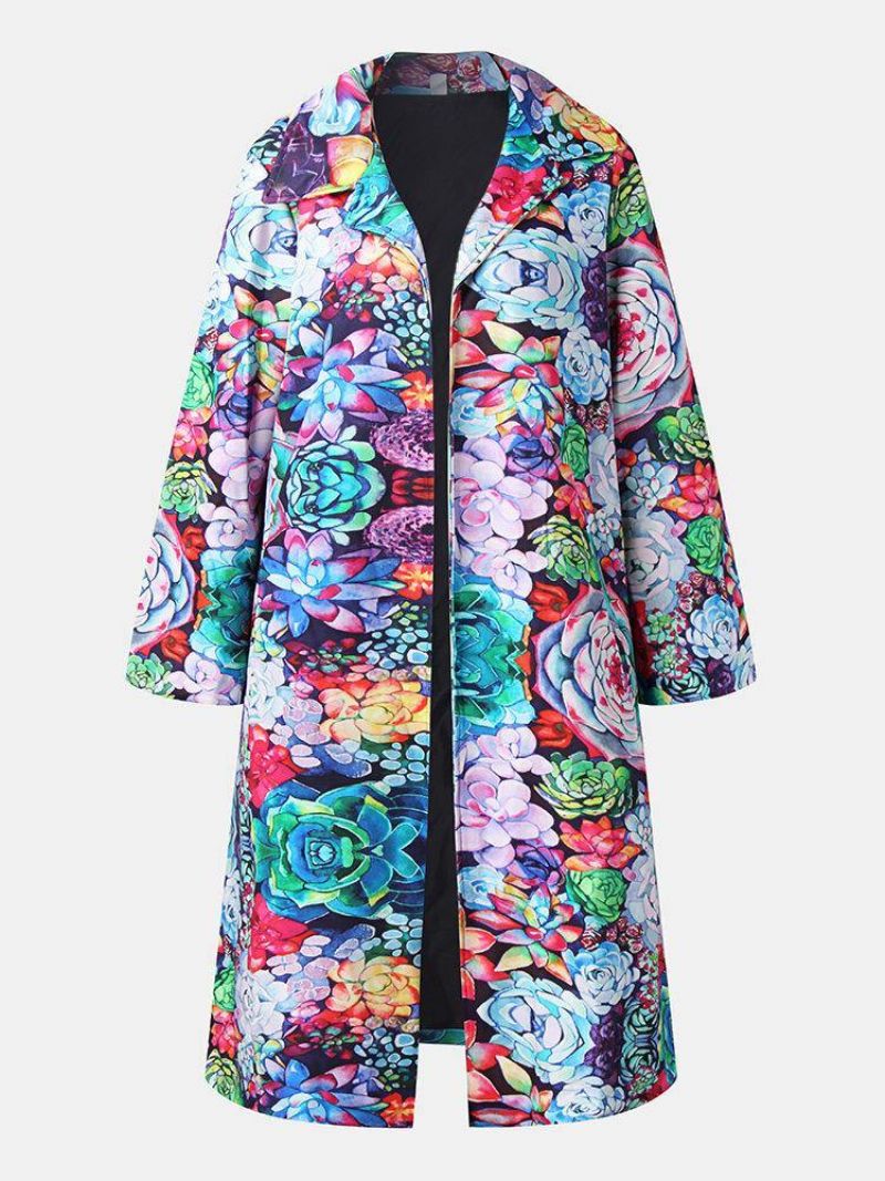 Kvinder Allover Blomsterprintet Langærmet Casual Lapel Coat