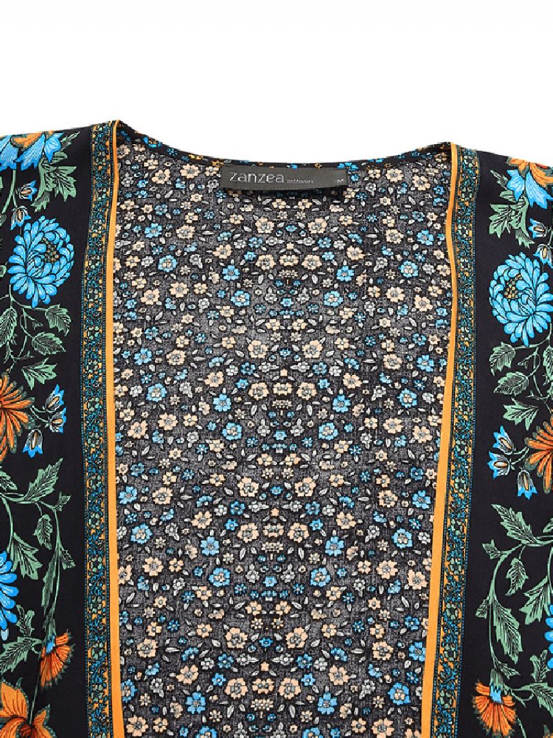 Kvinder Blomsterprint Bohemian Vintage Langærmet Lang Cardigan