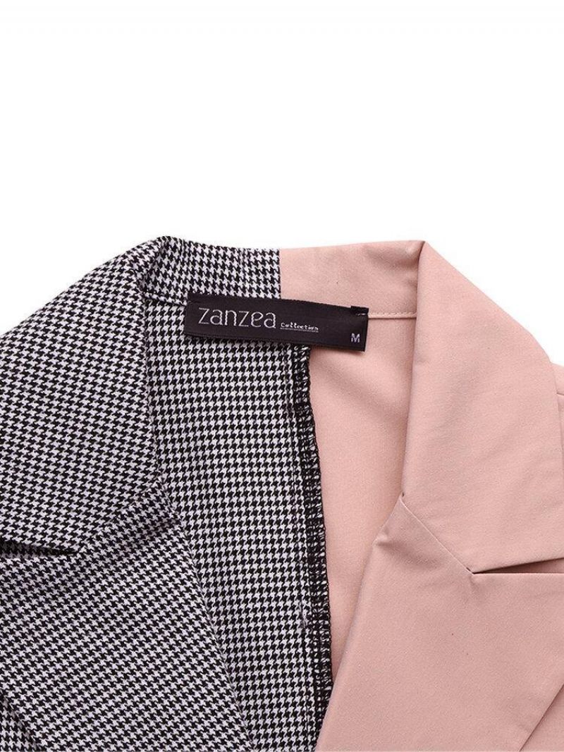 Kvinder Plaid Patchwork Bælte Turn-Down Collar Causal Blazere