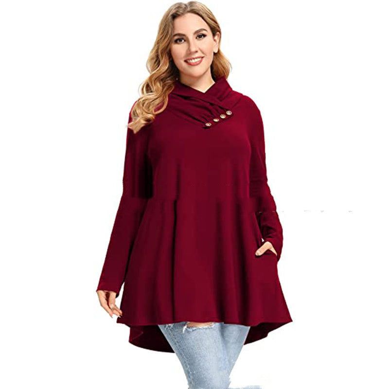 Kvinders Crinkle Collar Plus Size Top Langærmet Tunika