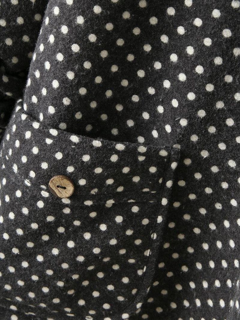 Polka Dot Langærmet Hætte Patchwork Fleece Side Pocket Frakker Til Damer