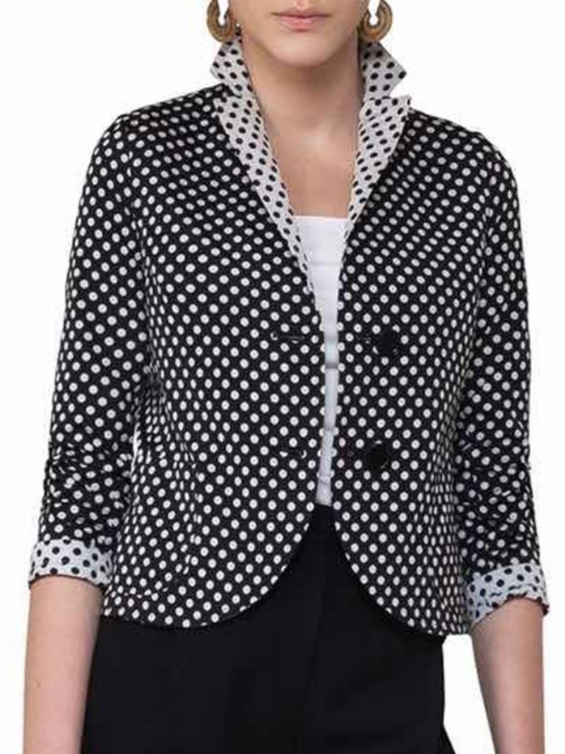 Polka Dots Lapel 3/4 Ærmet Farveblok Blazer