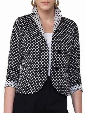 Polka Dots Lapel 3/4 Ærmet Farveblok Blazer