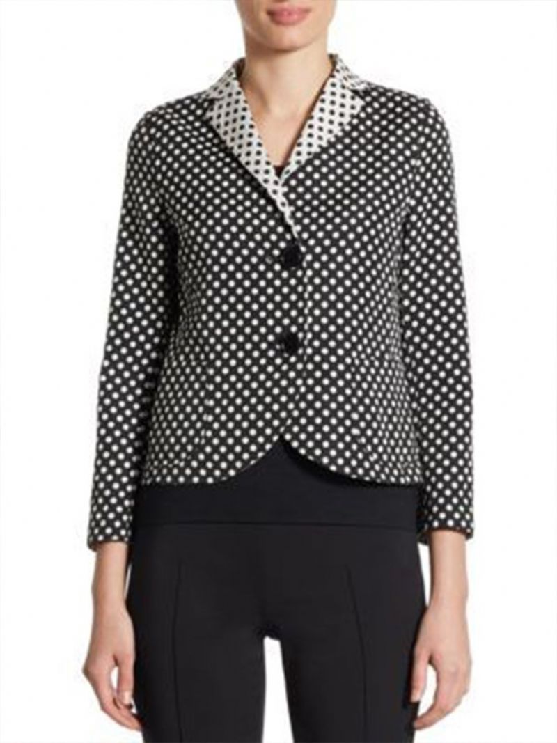 Polka Dots Lapel 3/4 Ærmet Farveblok Blazer