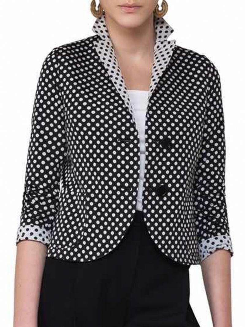 Polka Dots Lapel 3/4 Ærmet Farveblok Blazer