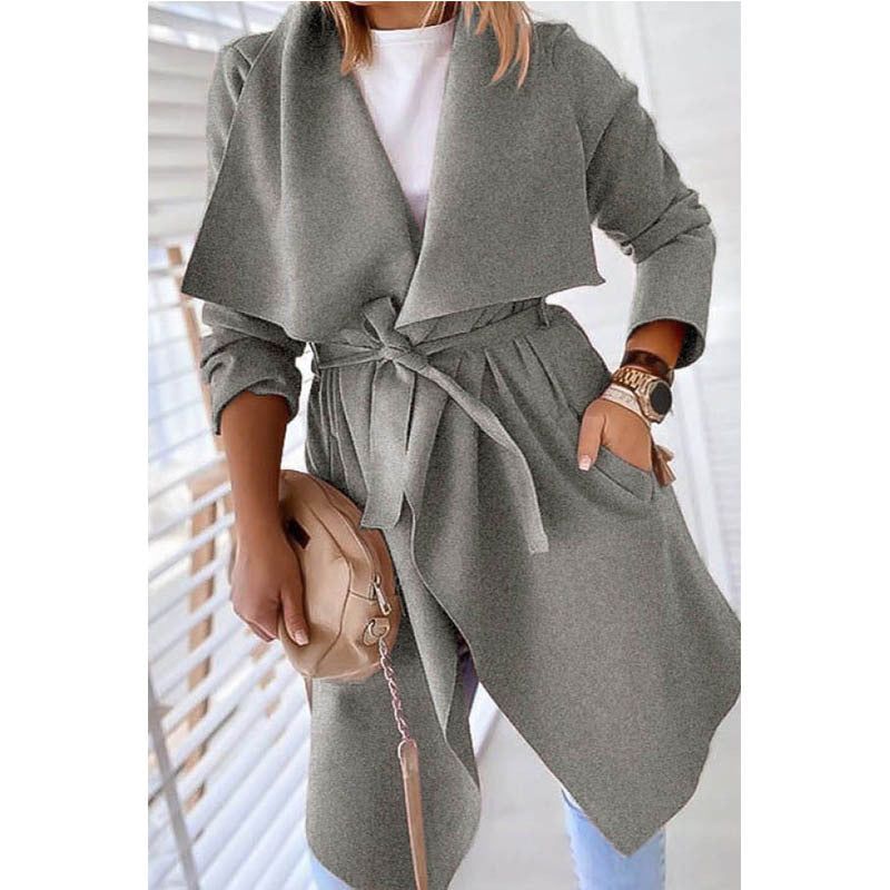 Revers Ensfarvet Lang Trenchcoat