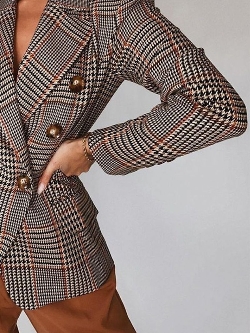 Urban Plaid Langærmet Lapel Collar Blazer