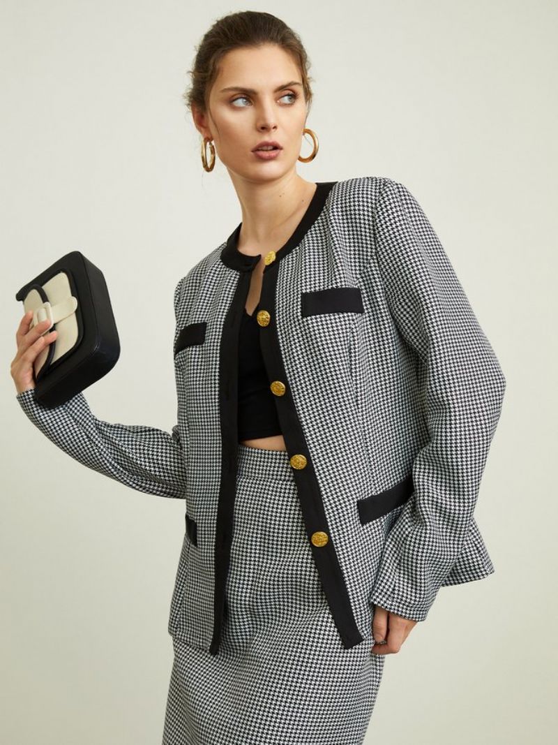 Urban Regular Fit Houndstooth Blazer Med Rund Hals