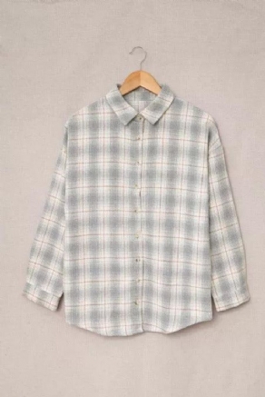 Æske Plisseret Plaid Button Down Skjorte