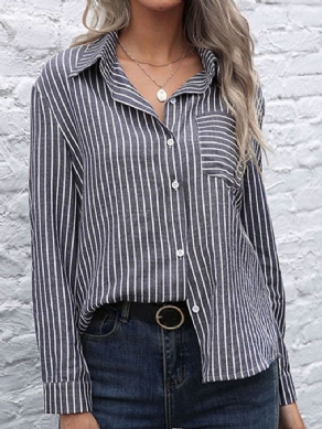 Afslappet Langærmede Lommer Stripes Top