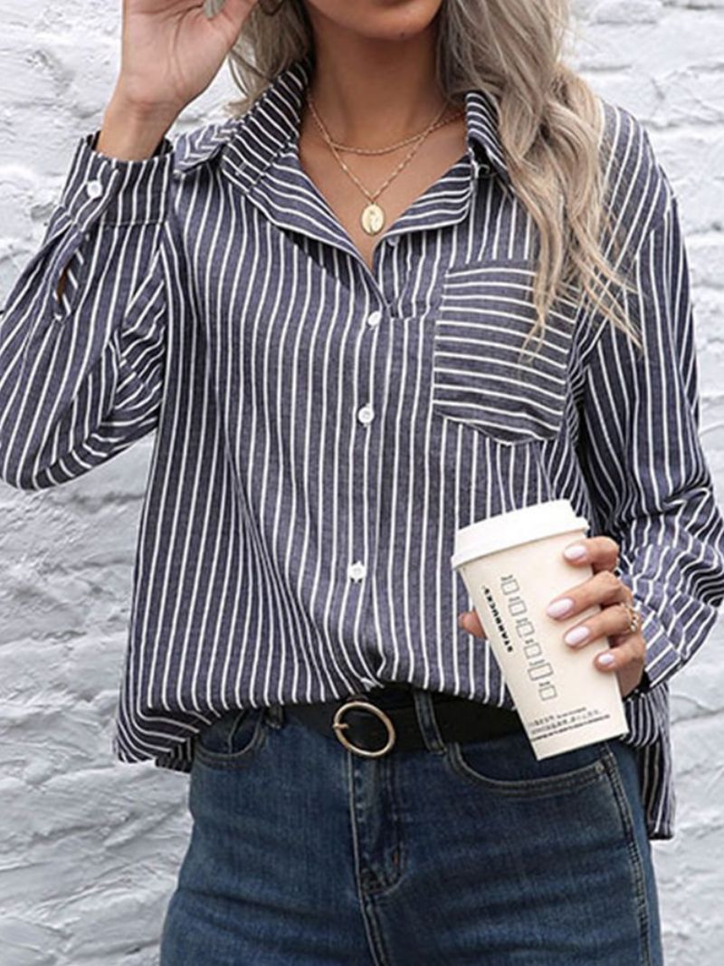 Afslappet Langærmede Lommer Stripes Top