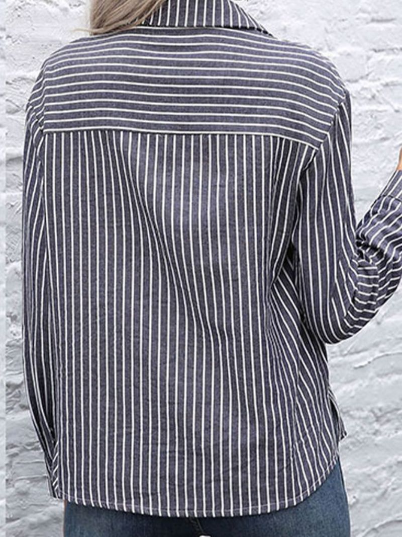 Afslappet Langærmede Lommer Stripes Top