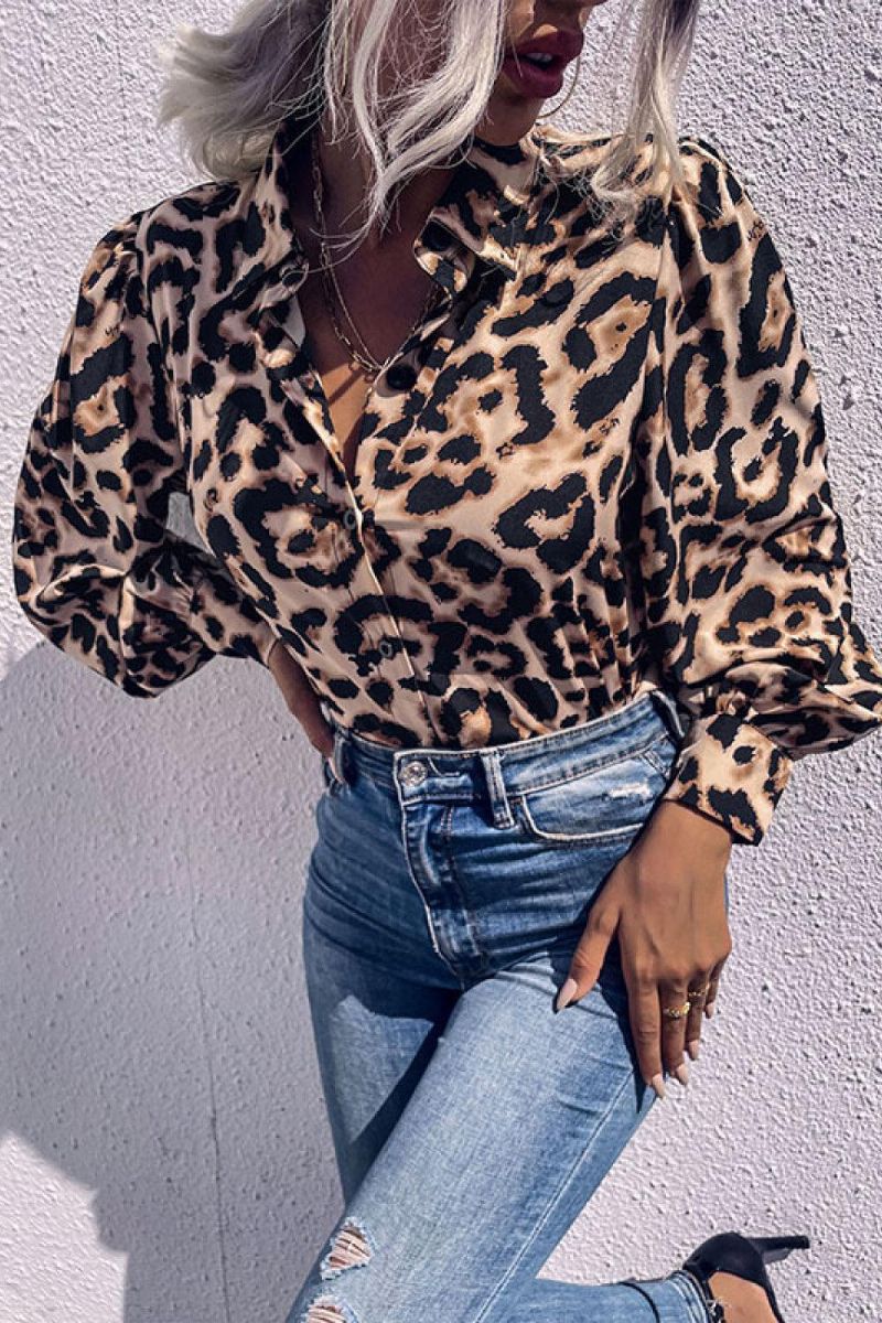 Button Down Bluse Med Leopardprint