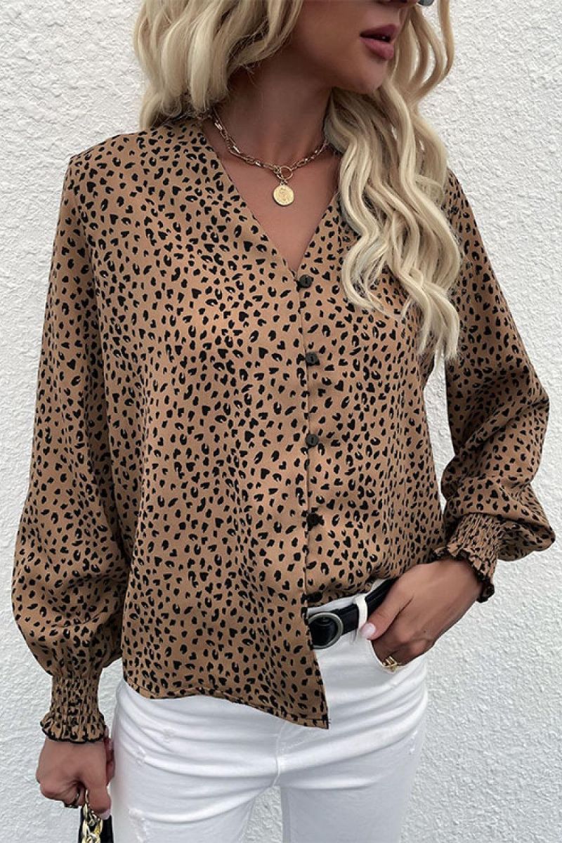 Button Down-Skjorte Med Leopardtryk