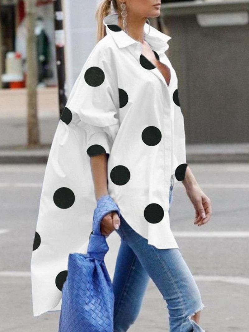 Casual Daily Loose Shirt Collar Polka Dots Bluse