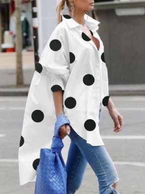 Casual Daily Loose Shirt Collar Polka Dots Bluse