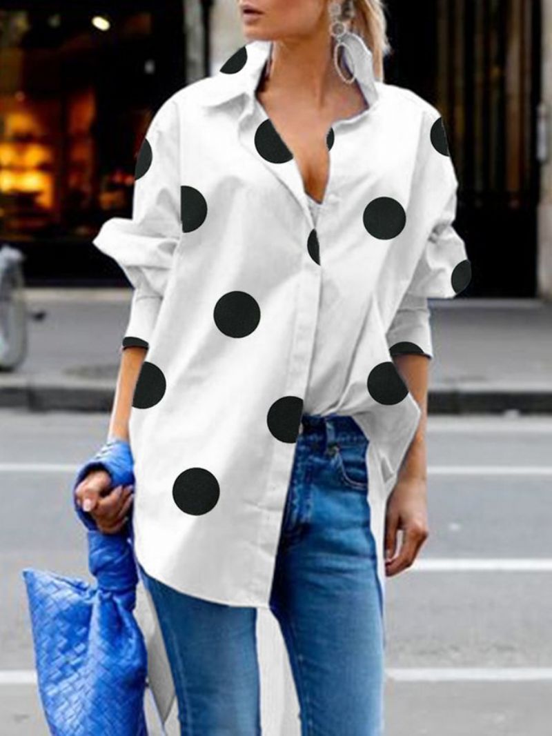 Casual Daily Loose Shirt Collar Polka Dots Bluse