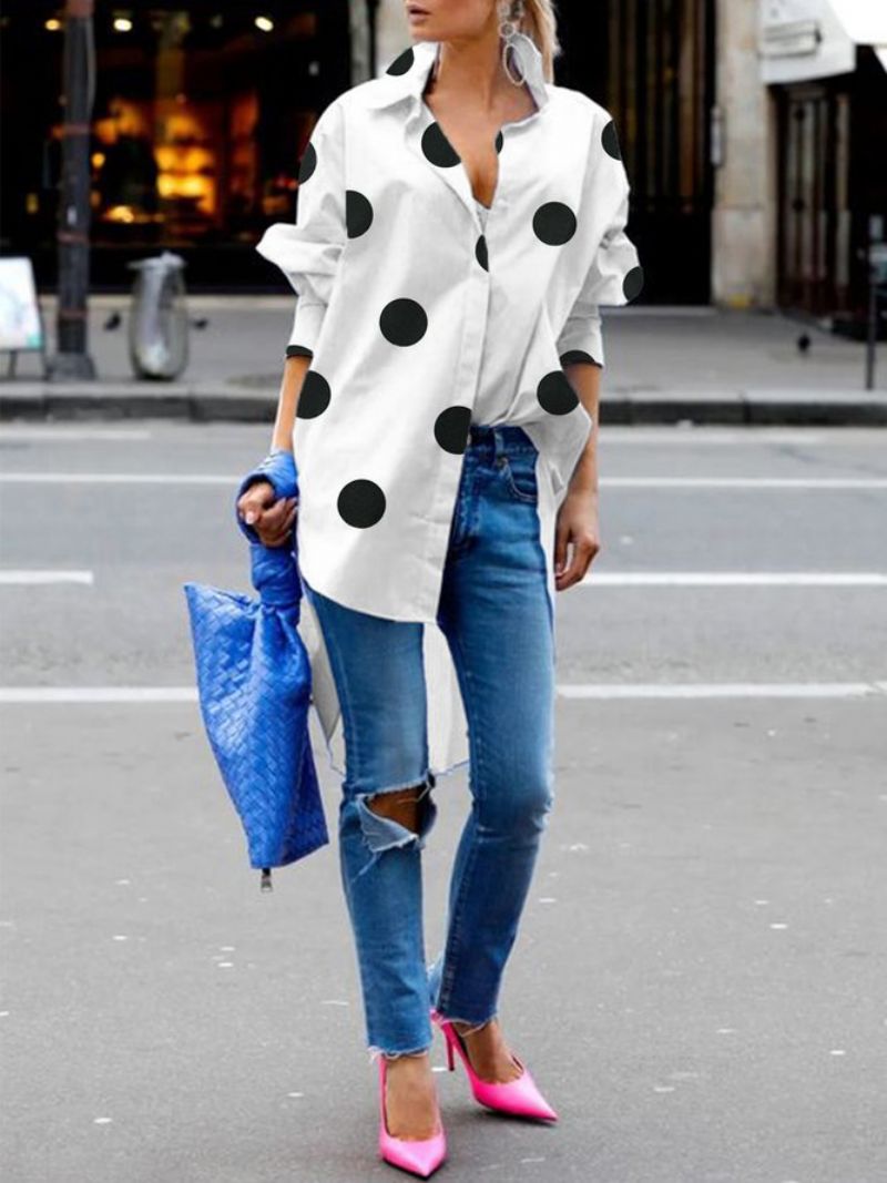 Casual Daily Loose Shirt Collar Polka Dots Bluse