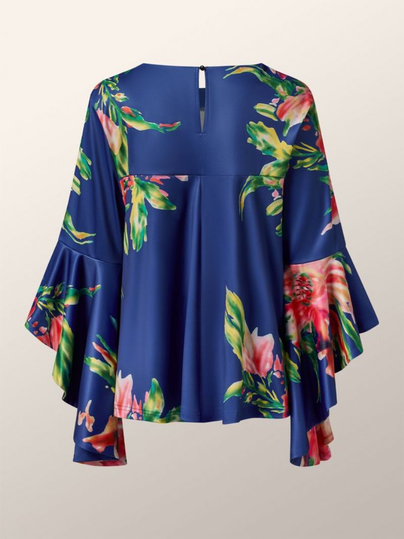 Crew Neck Floral Flare Sleeve Top