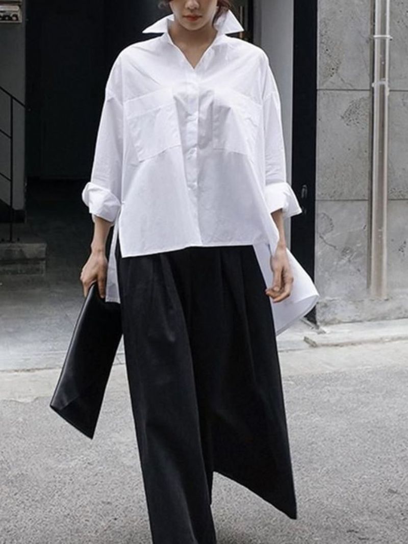 Daily Langærmet Urban Plain Shirt Collar Bluse