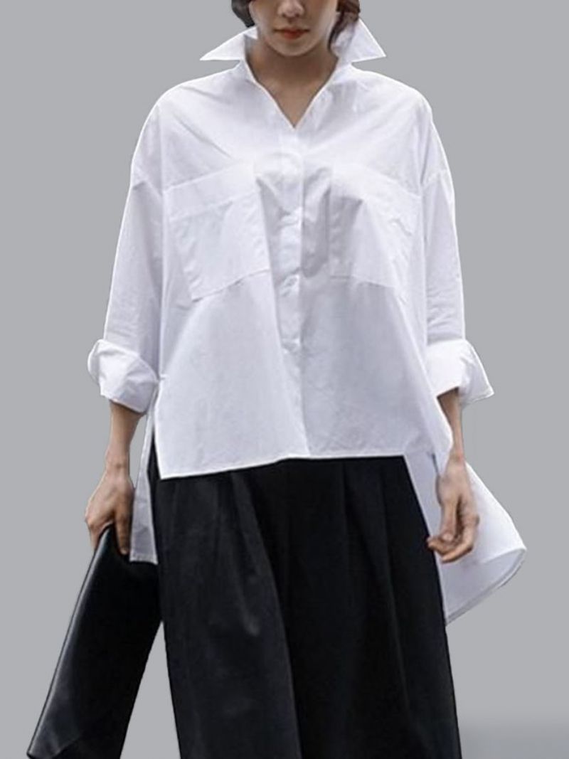 Daily Langærmet Urban Plain Shirt Collar Bluse