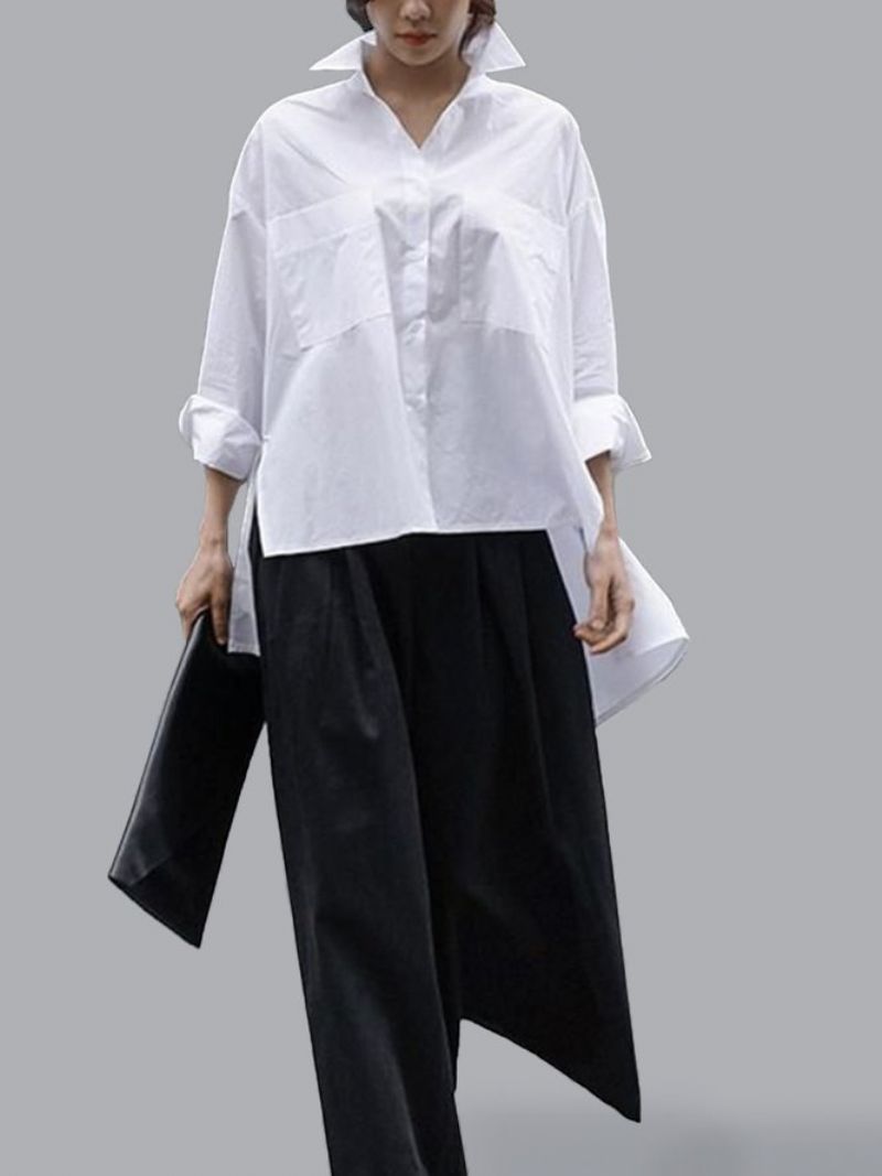 Daily Langærmet Urban Plain Shirt Collar Bluse