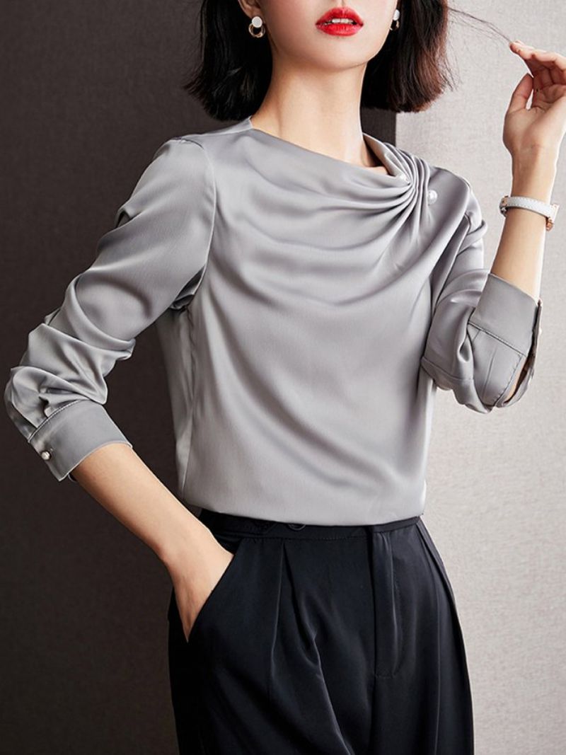 Elegant Plain Beaded Langærmet Top