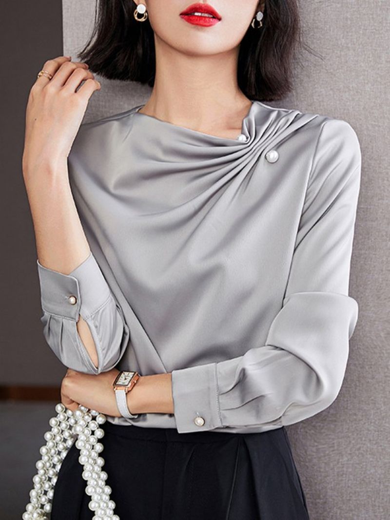 Elegant Plain Beaded Langærmet Top