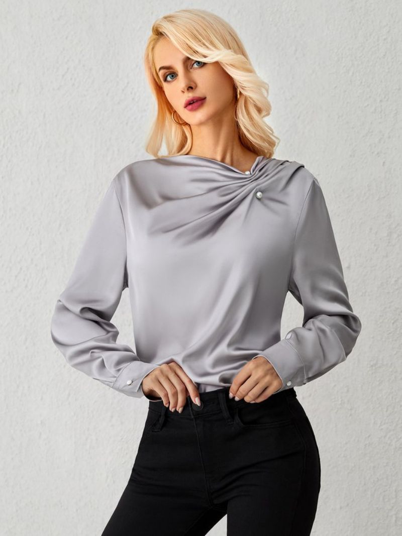 Elegant Plain Beaded Langærmet Top