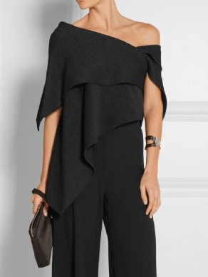 Elegant Solid Off The Shoulder Asymmetrisk Design Sort Top