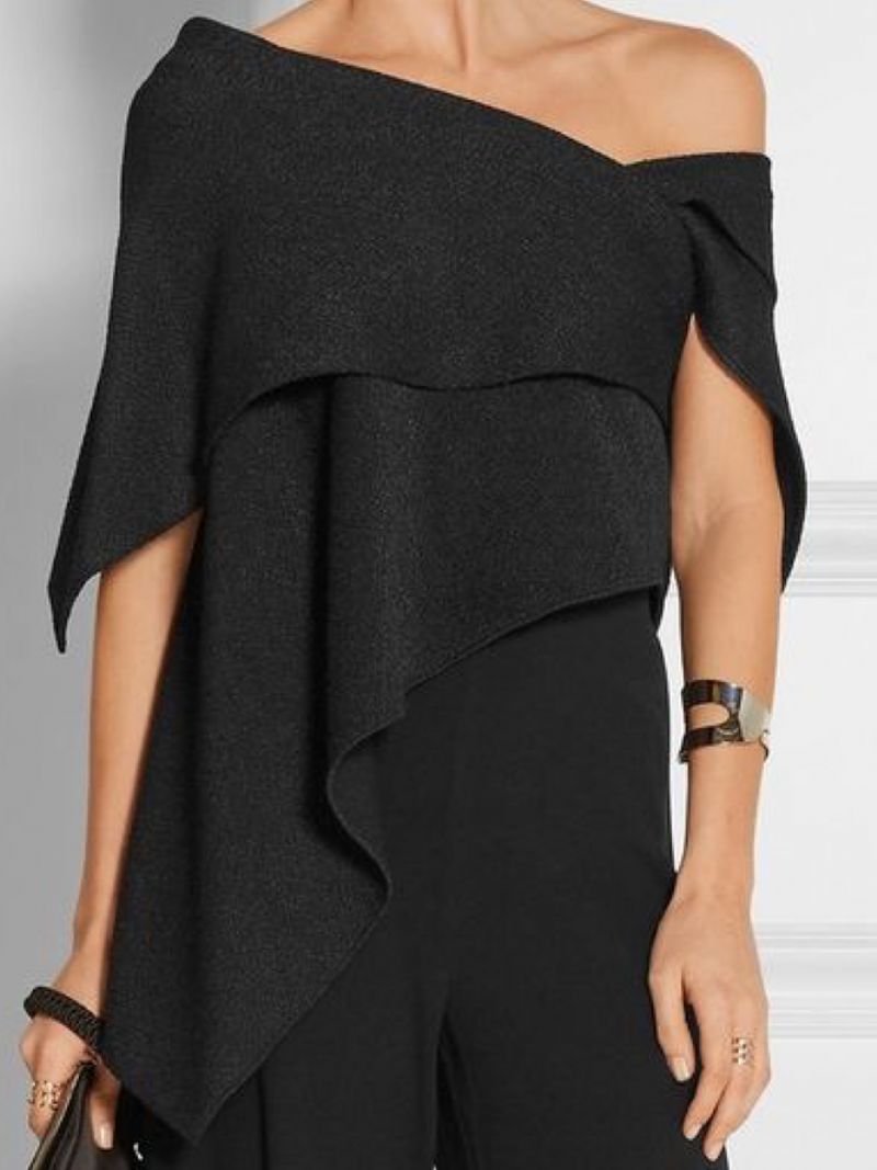 Elegant Solid Off The Shoulder Asymmetrisk Design Sort Top