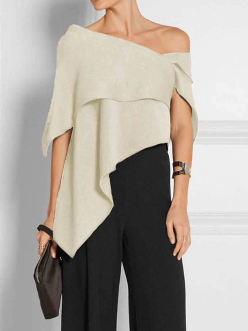 Elegant Solid Off The Shoulder Asymmetrisk Design Sort Top